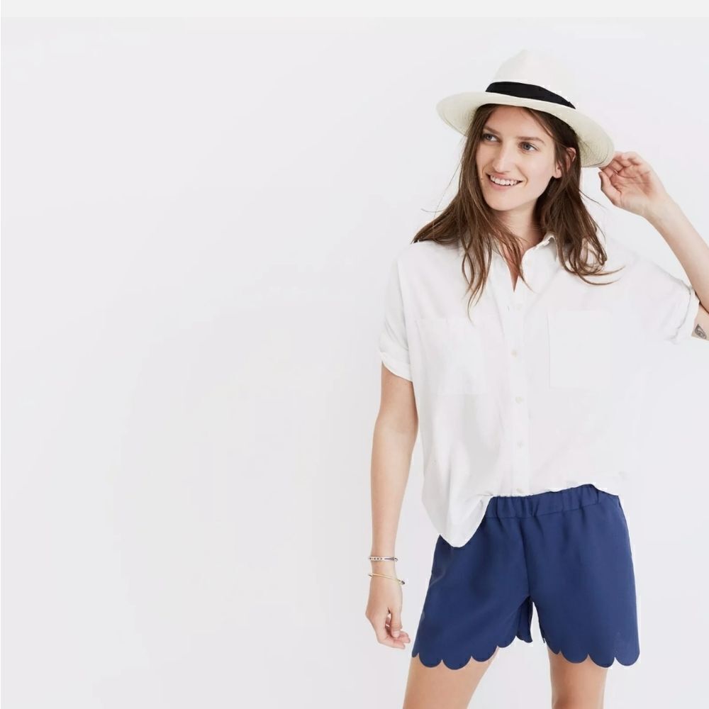 Madewell scallop‎ hem navy blue pull on shorts womens size XXS